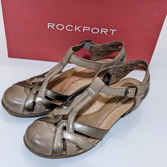 Rockport Cobb Hill Aubrey Khaki Multi Color. Leather Wedge heel. Women's Size 5. - Picture 12 of 14